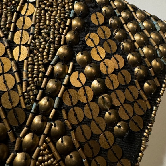 Nice Retro Brass Copper Tone Metallic Beaded Clutch Purse Bag Forever 21 - Picture 7 of 12